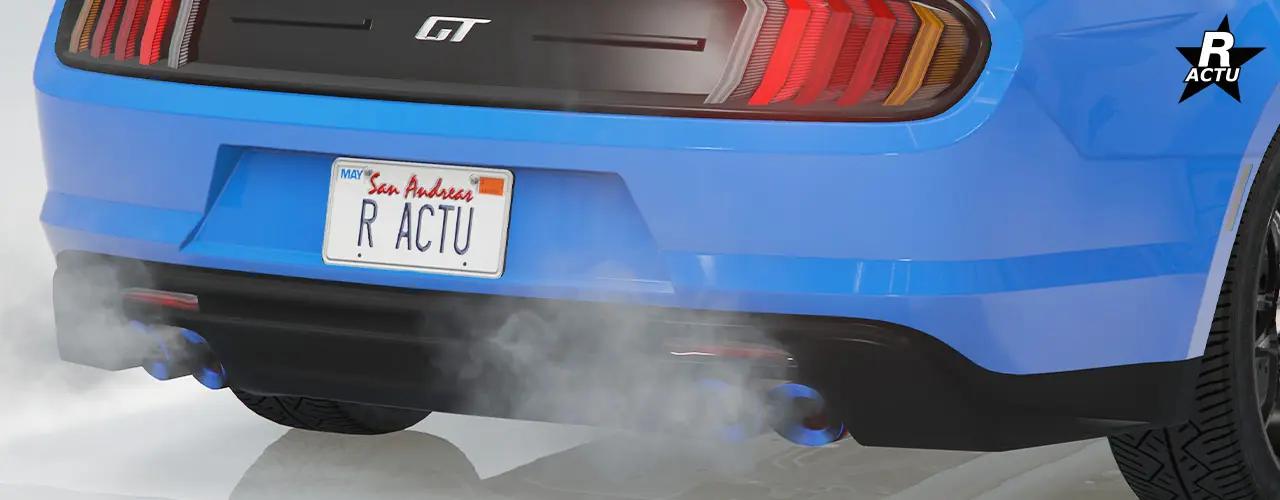 Pare-chocs arrière de série peint dans l'option de couleur principale de la voiture Vapid Dominator GT. Le pare-chocs ne possède aucun accessoire.