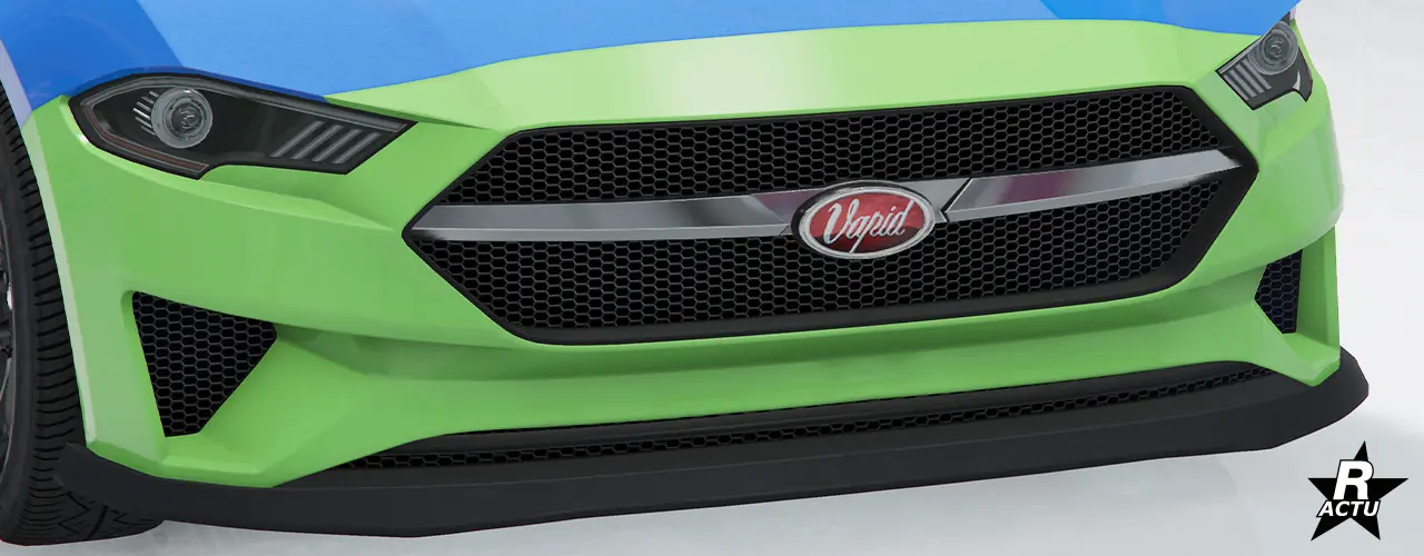 Pare-chocs avant de série peint dans la couleur secondaire avec un léger séparateur noir.