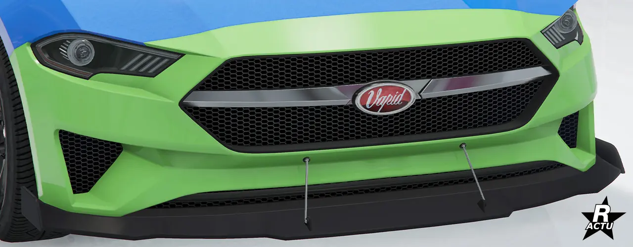 Option ajoutant au pare-chocs avant peint dans la couleur secondaire, un grand séparateur aérodynamique noir qui est suspendu avec deux grandes visses.