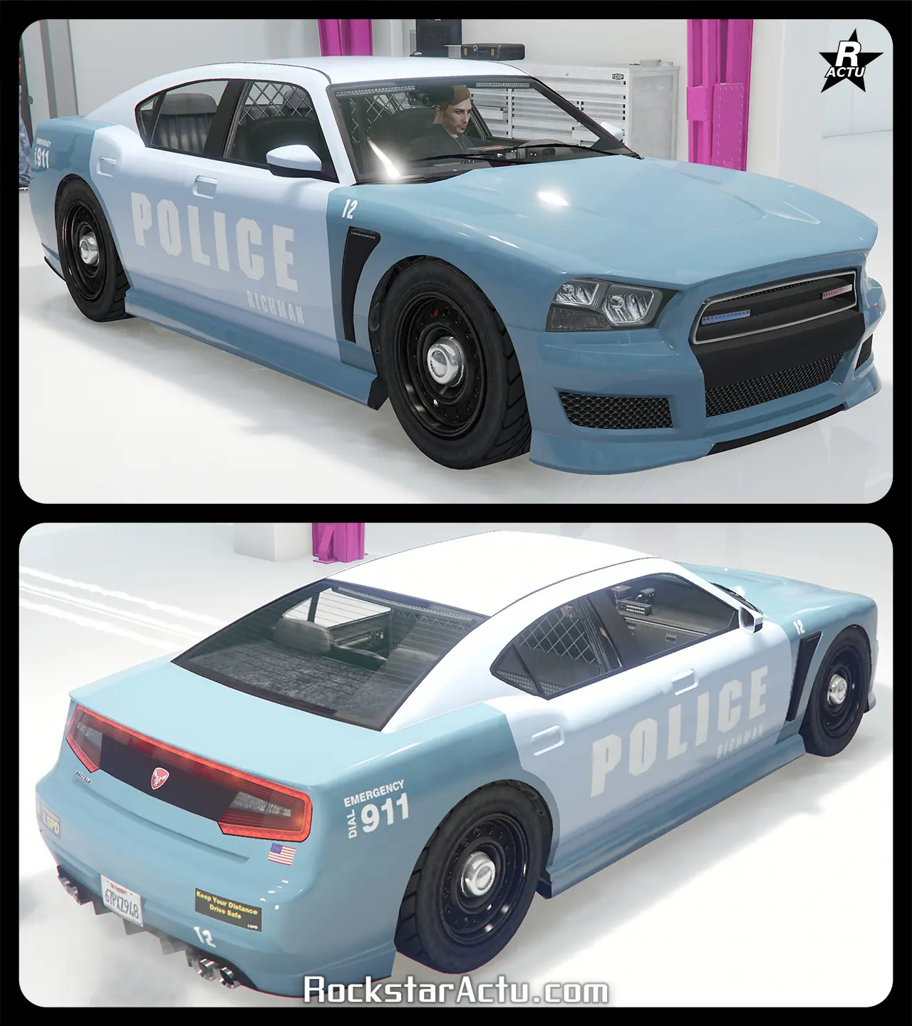 Motif ajoutant le logo de la police du quartier Richman de Los Santos sur les portières latérales de la Bravado Buffalo Cruiser.