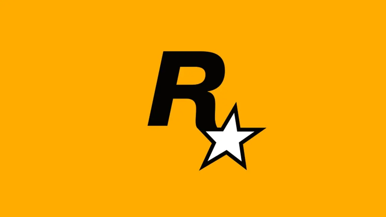 Logo Rockstar Games sur fond jaune.