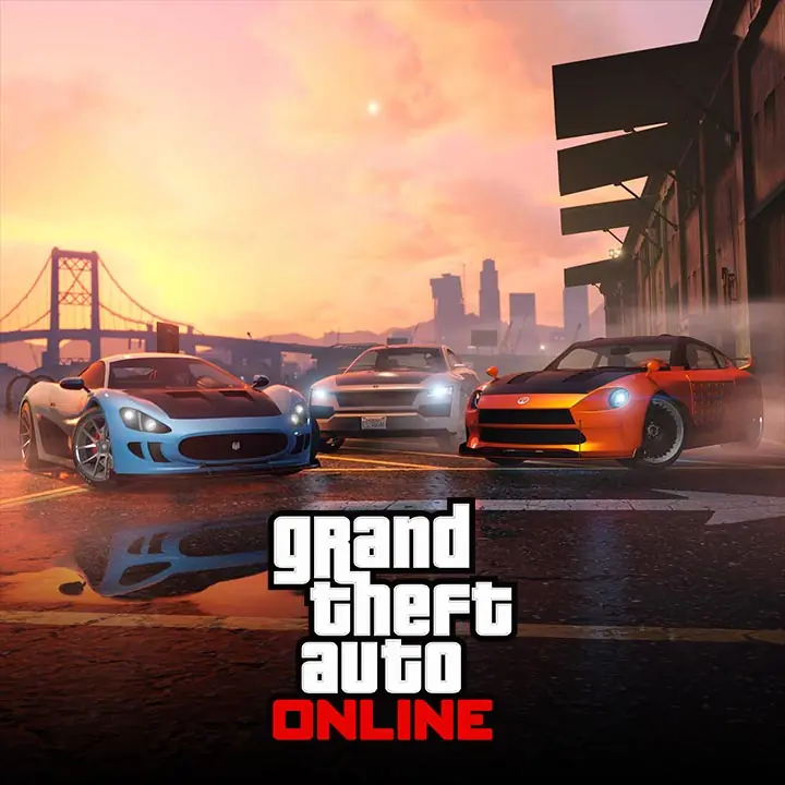 3 voitures qui seront rééquilibrées dans leurs prix d'achat dans GTA Online, sous un couché de soleil en attendant la mise à jour estivale 2026.