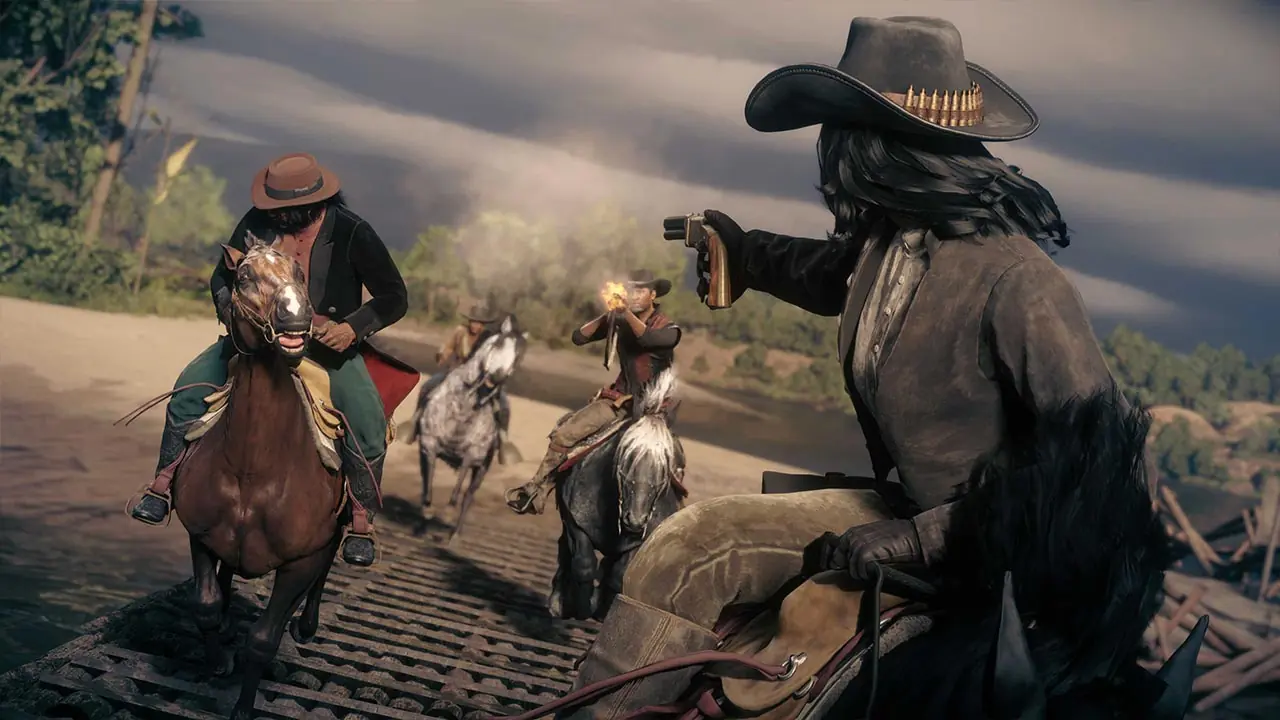 Plusieurs joueurs de Red Dead Online sur leur chevaux dans une course.