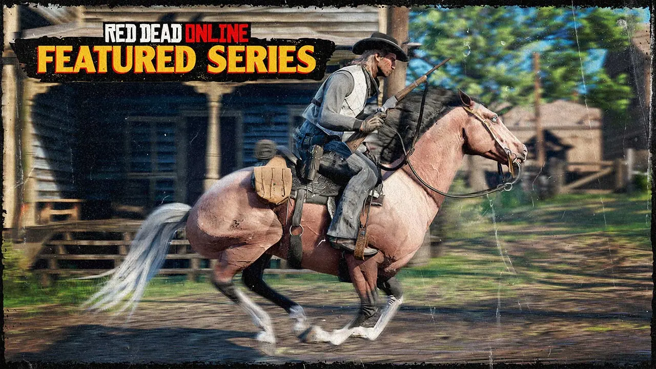 Un joueur de Red Dead Online réalisant une course de chevaux dans la série d'activités à la une.
