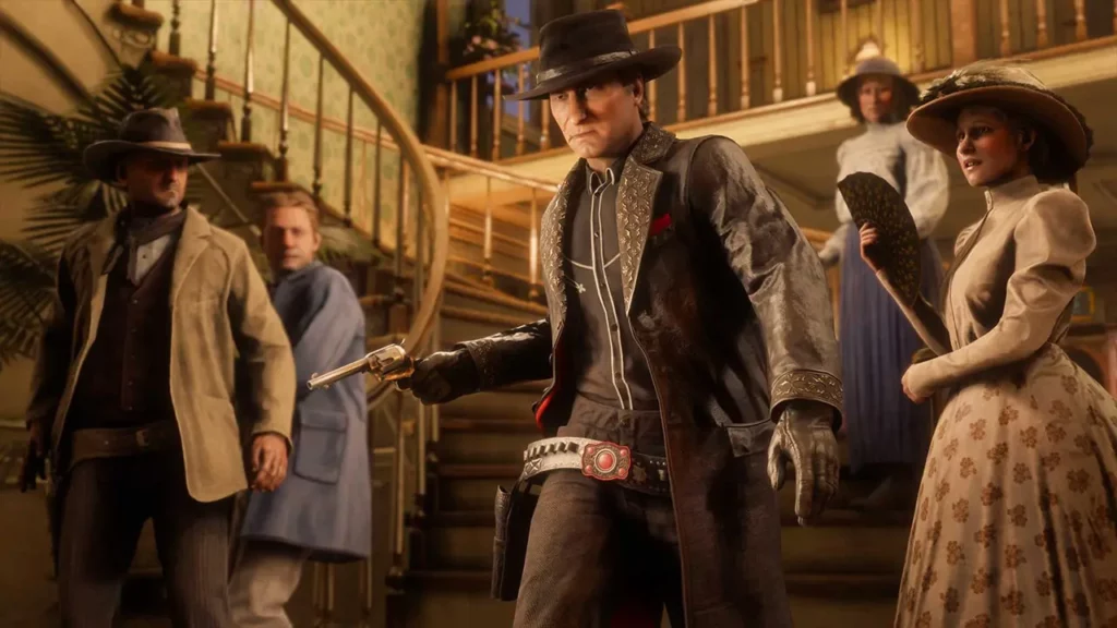Un joueur de Red Dead Online portant sur lui les vêtements à débloquer avec les avantages du mois de mai 2026, ainsi qu'avec les avantages hebdomadaire de ce mois-ci.