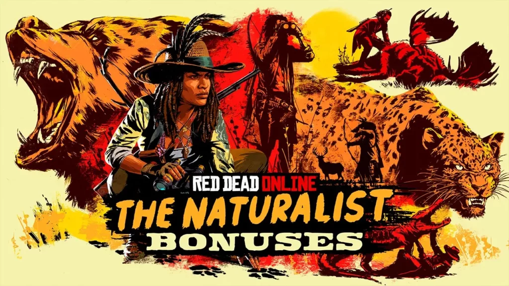 Artwork de la mise à jour naturaliste de Red Dead Online avec l'inscription "Bonus".