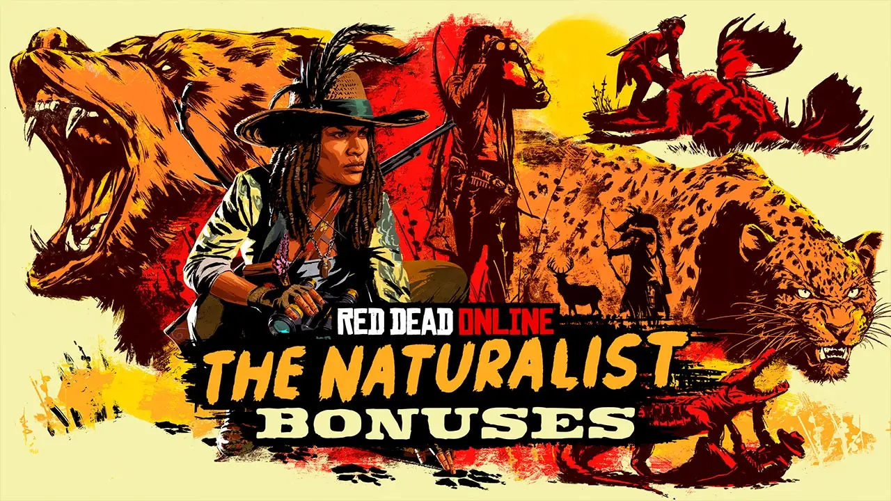 Artwork de la mise à jour naturaliste de Red Dead Online avec l'inscription "Bonus".