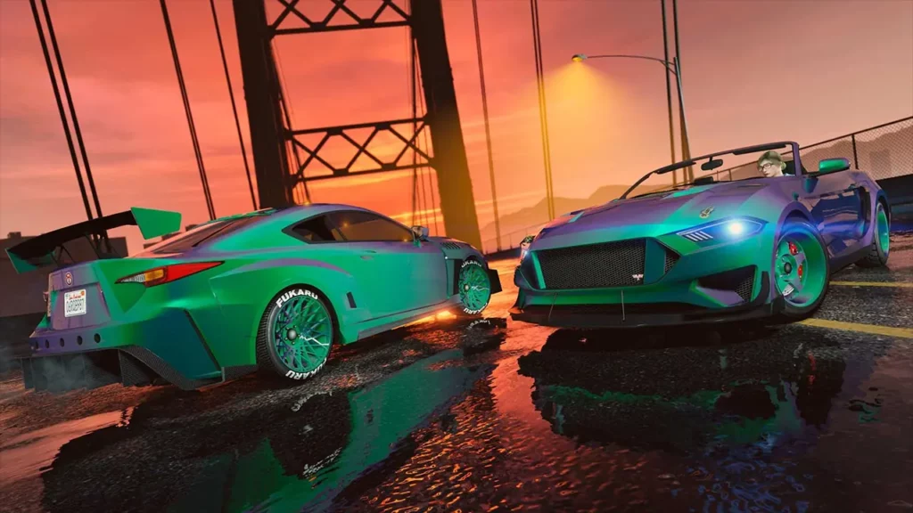 Une voiture Dominator GT équipée de la peinture caméléon "Flip bleu-vert/mauve" sur sa carrosserie.