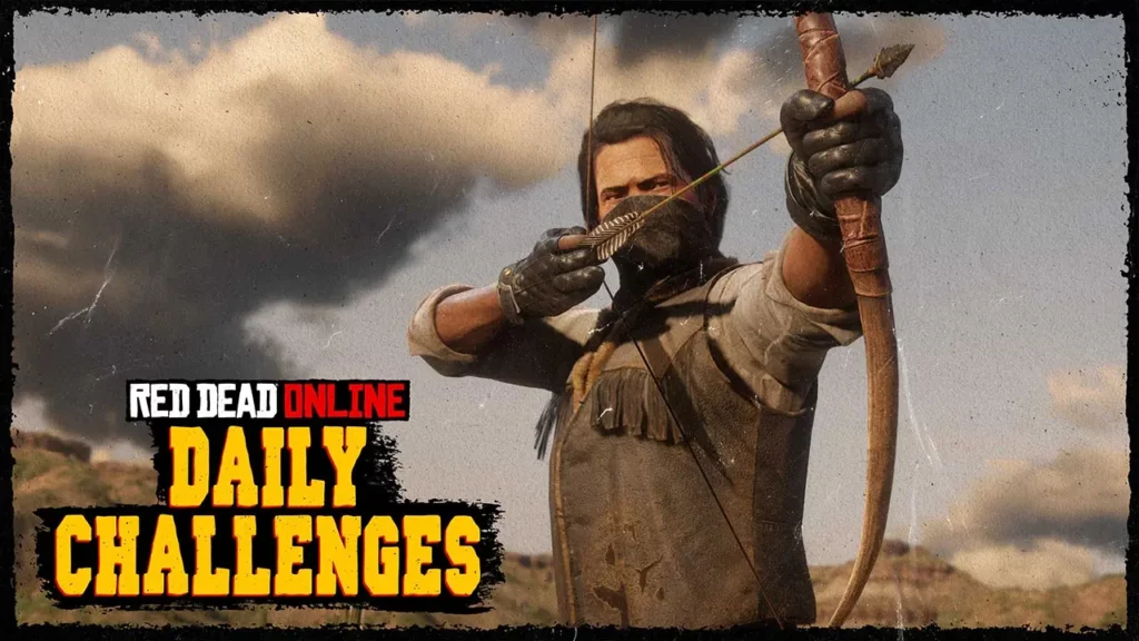 Un joueur de Red Dead Online relevant un défi du jour avec son arc.