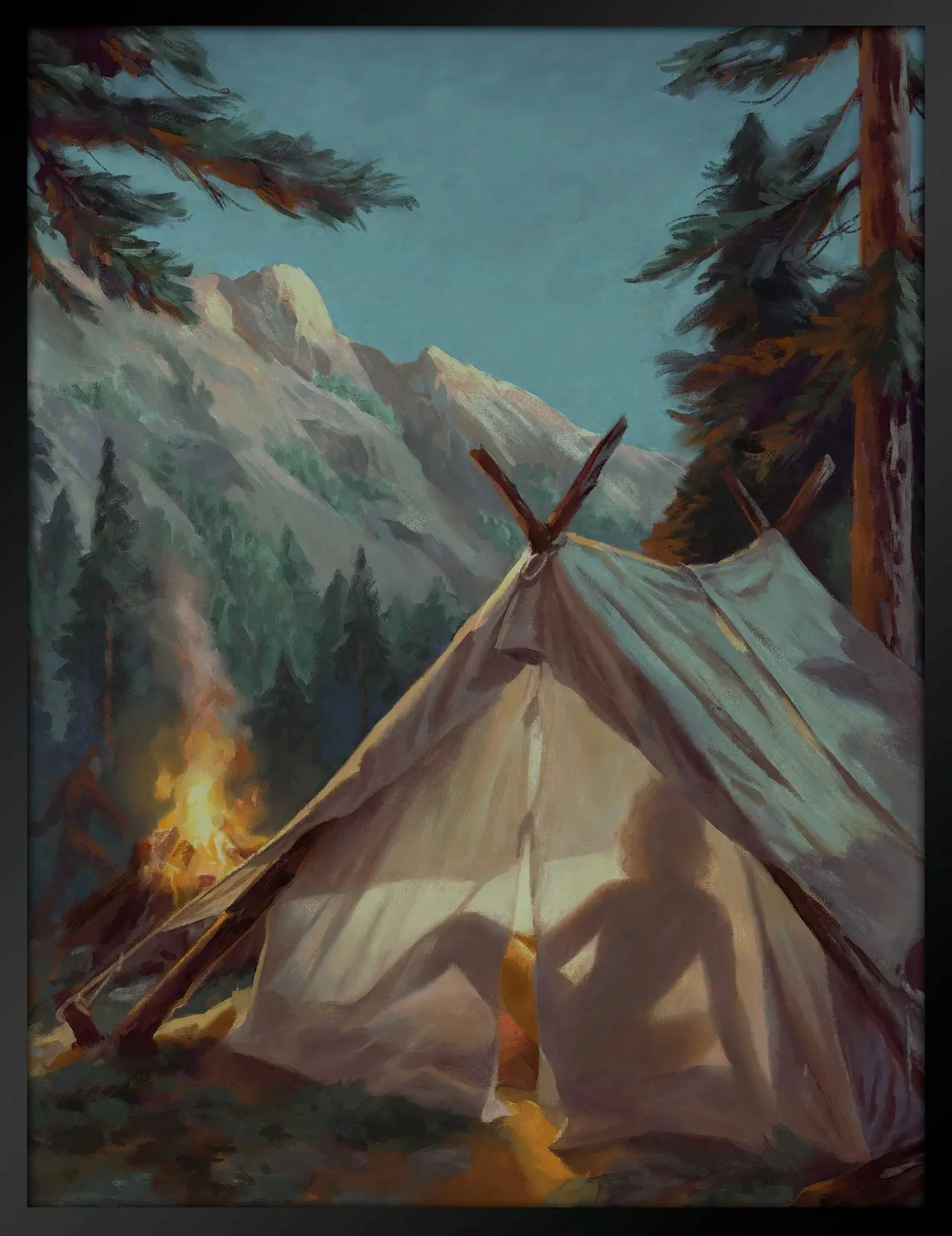 Tableau "Plaisir en camping" appartenant au mouvement romantisme, se trouvant lors du braquage du Kortz Center de GTA Online.