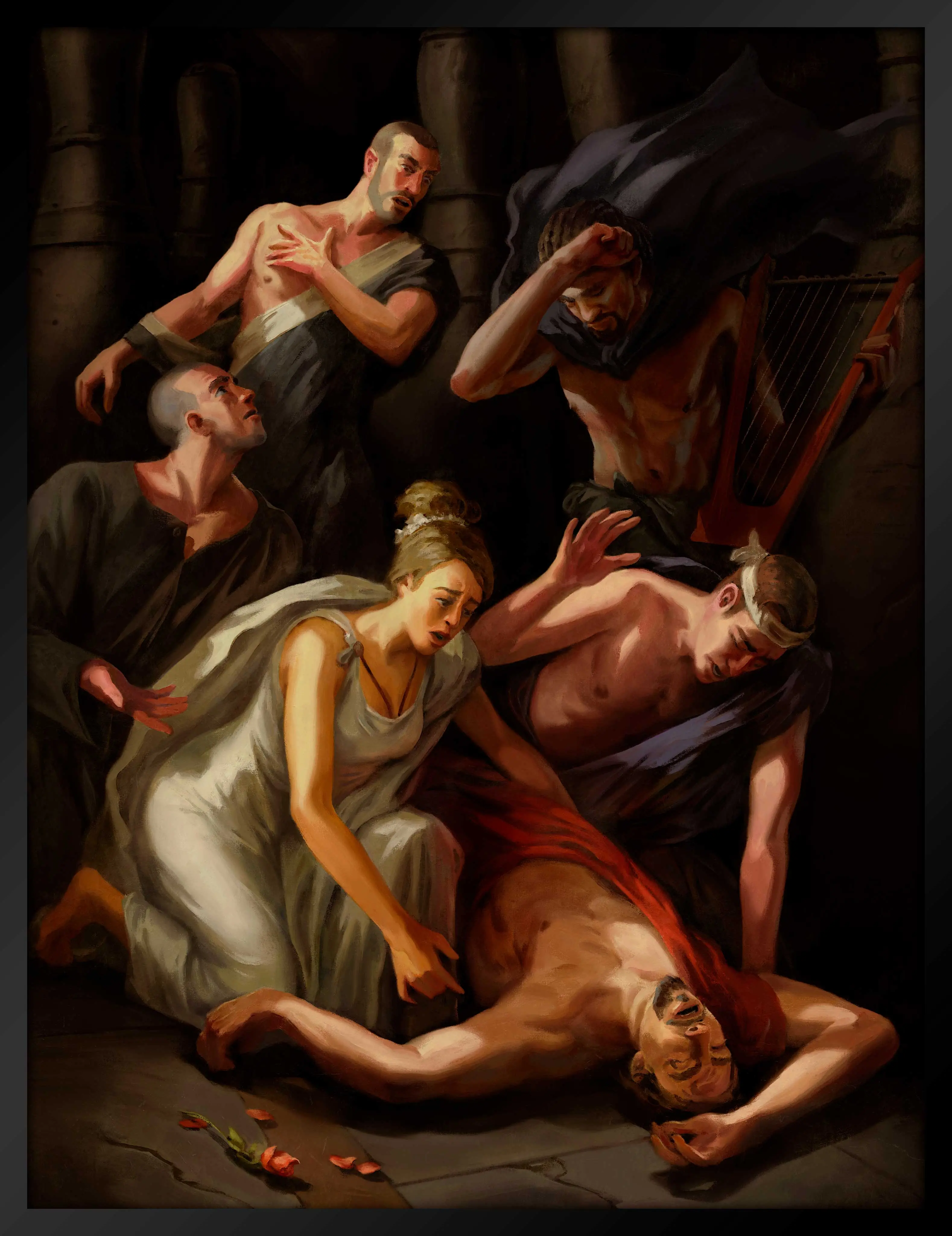 Tableau dans un style Caravagisme représentant la mort de Roman lors de son mariage dans GTA IV.