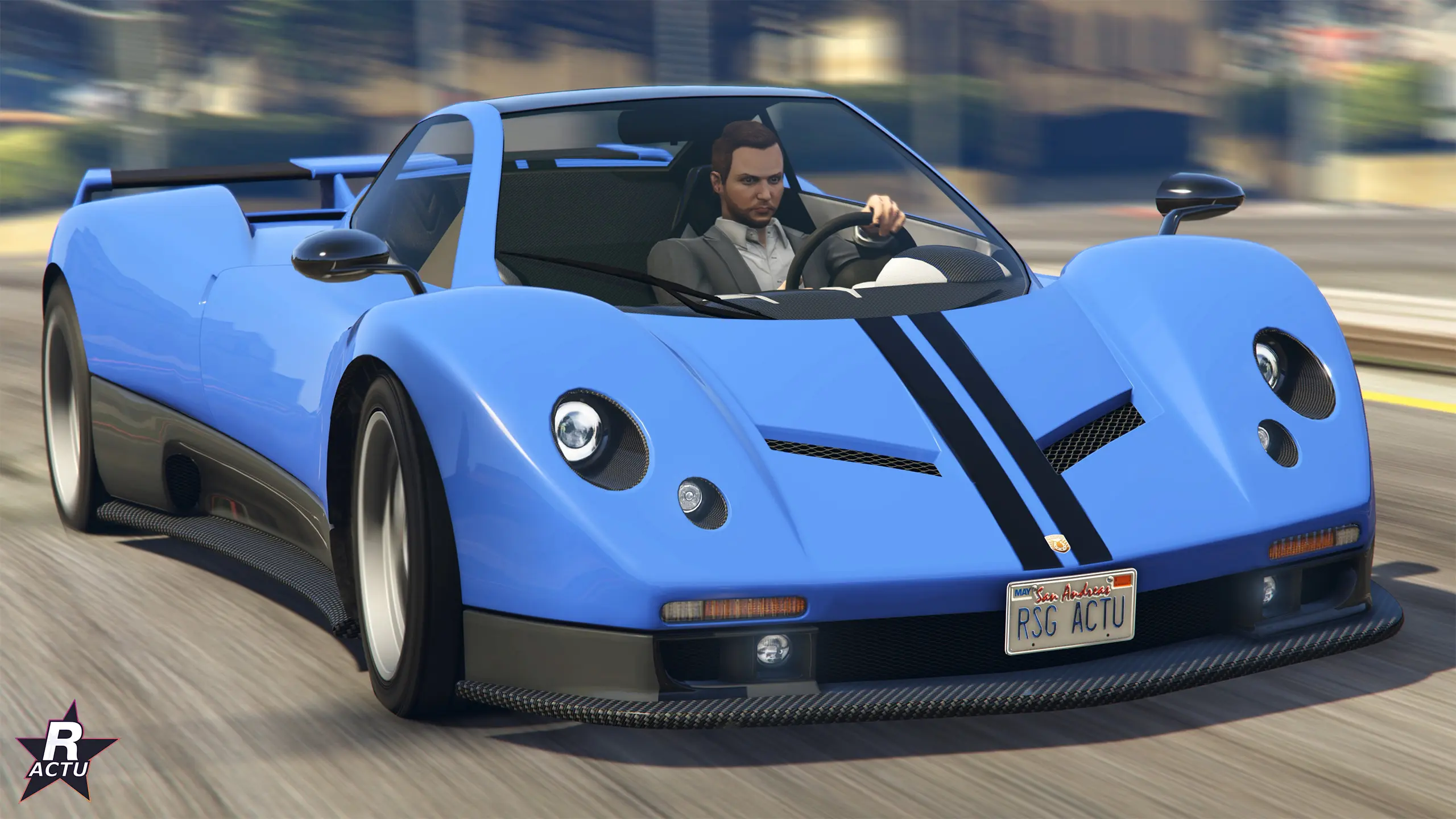 Pegassi Horus bleue Ă bande noire, toit ouvert, vue de trois quarts avant Ă Los Santos