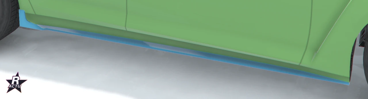 Bas de caisse GT vert souligné d'un liseré bleu, la couleur 2