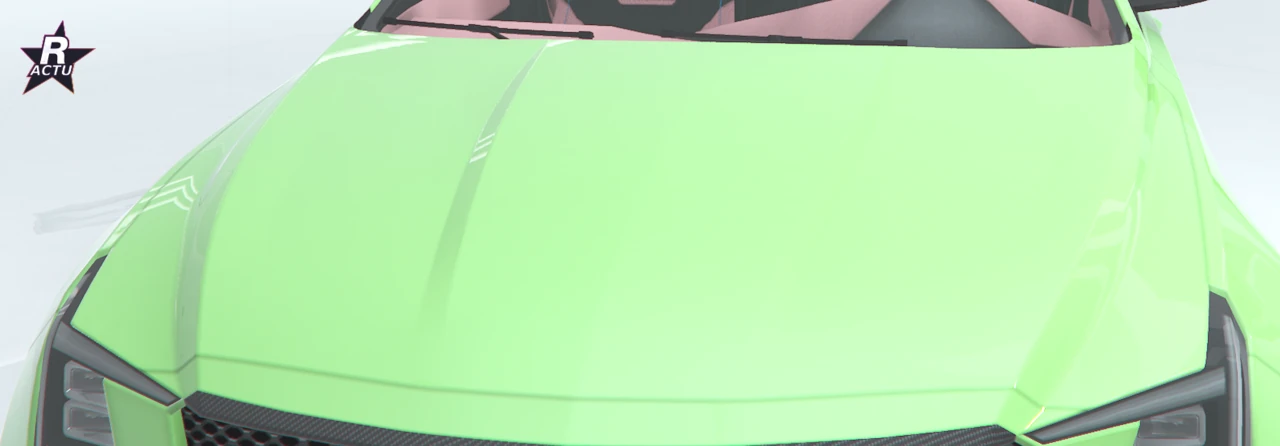Capot d'origine vert et lisse sur l'avant de la Merula, sans prise d'air