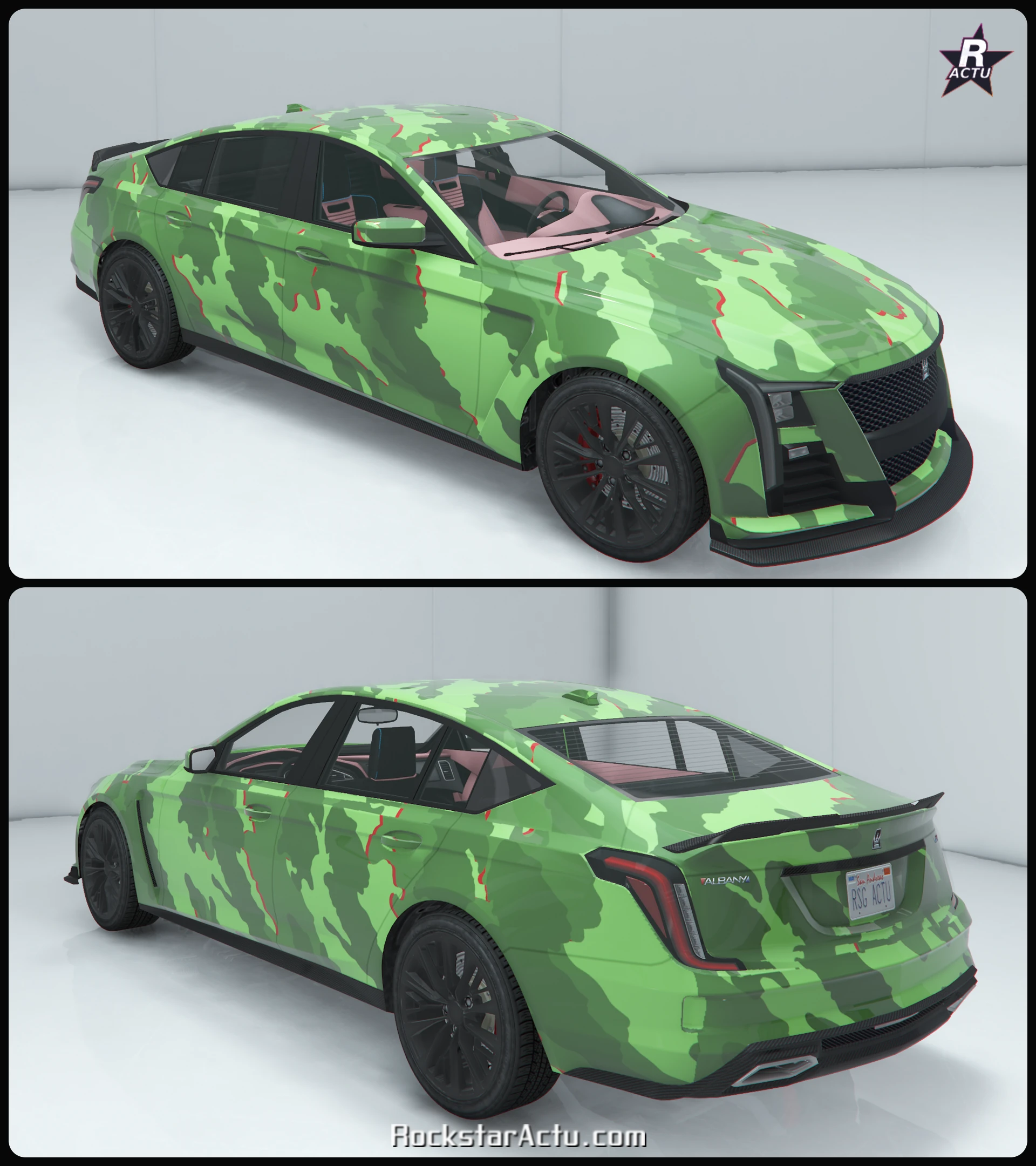 Motif camouflage recouvrant la Merula, vues avant et arrière