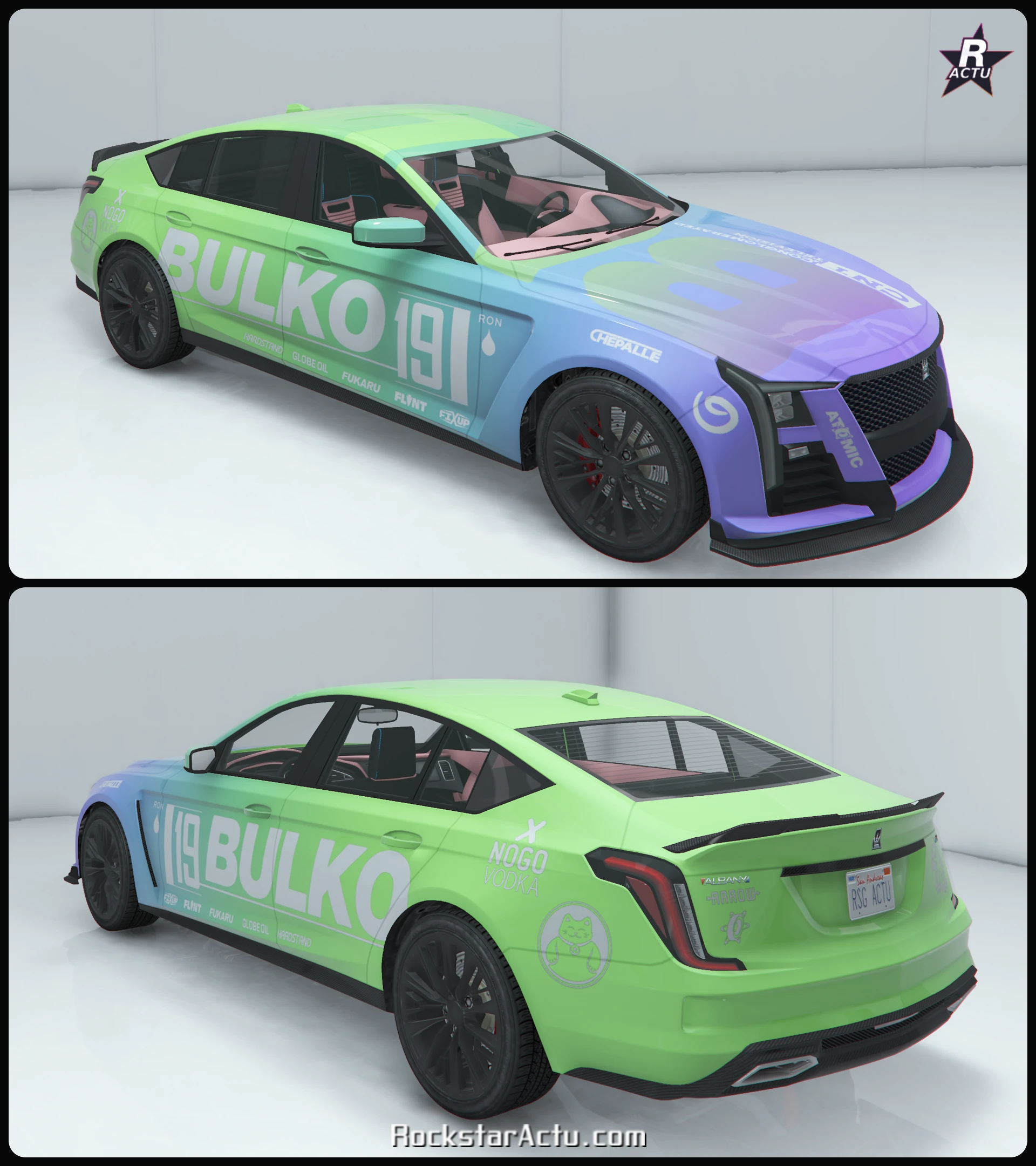 Livrée Pilote Bulko et ses sponsors sur la Merula, vues avant et arrière
