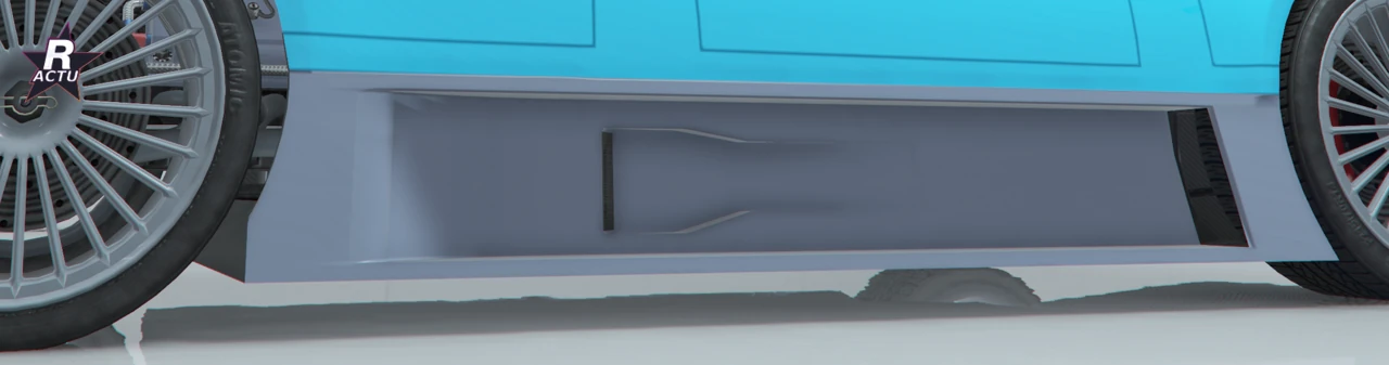 Vue latĂ©rale de la Benefactor LRC GT bleu cyan, bas de caisse Aegis GT le plus extrĂȘme bleu nautique