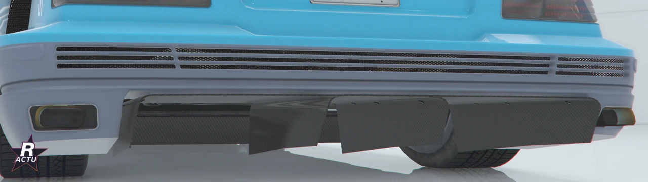 Diffuseur Stage 2 en carbone Ă larges lamelles sur l'arriĂšre de la Benefactor LRC GT bleu cyan