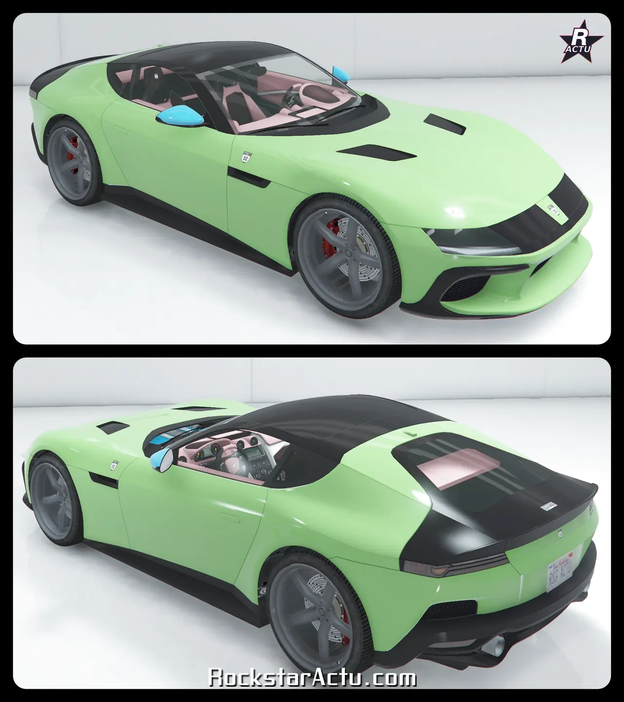 Carrosserie verte sans motif, faces avant et arriere de la Grotti Cartuccia GT