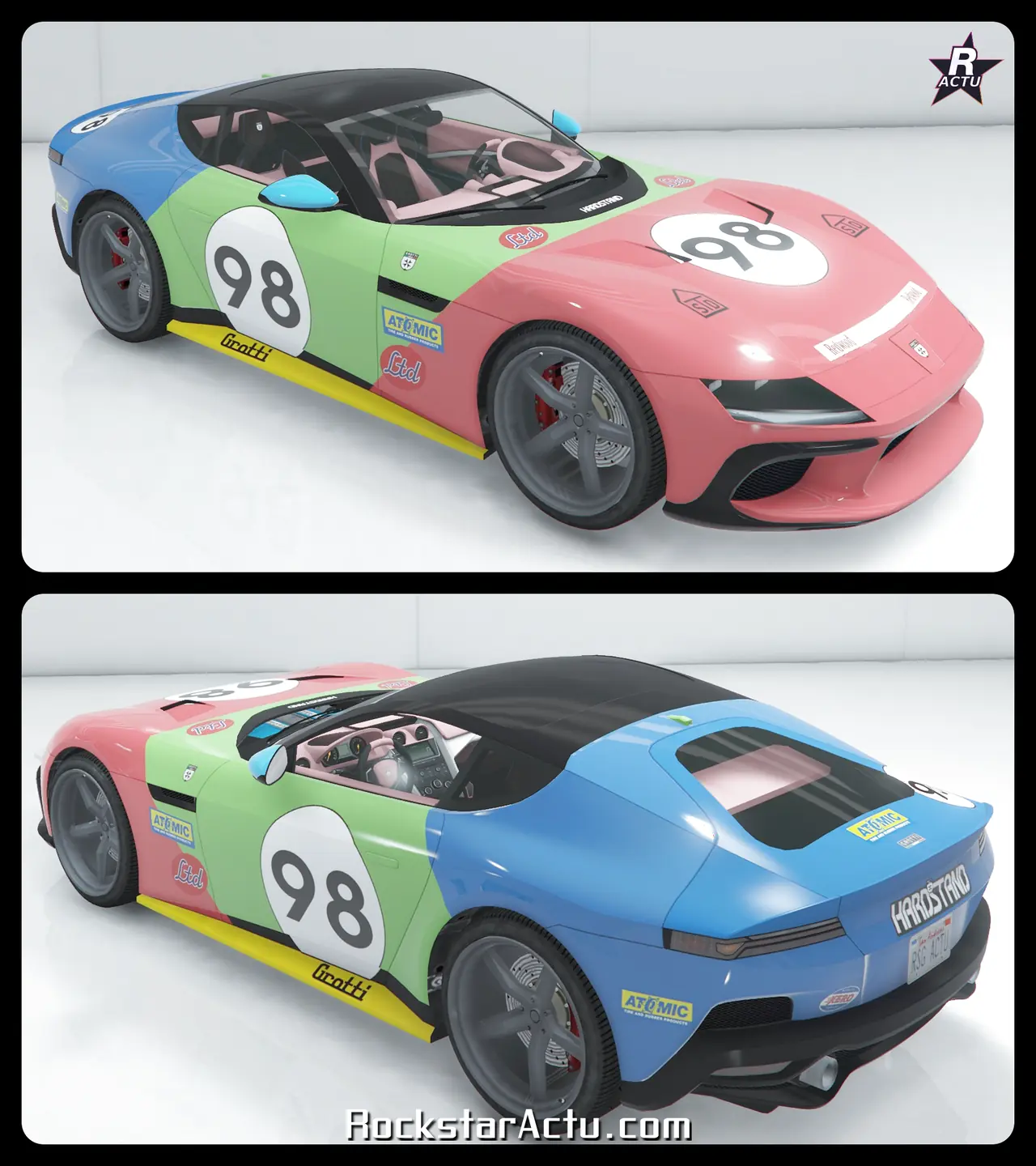 Motif Pilote hommage numero 98 bicolore sur la Grotti Cartuccia GT (GTA Online)