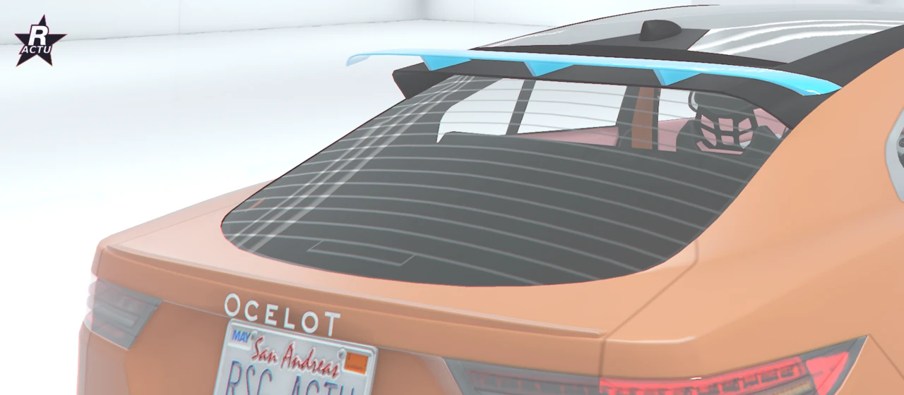 Aileron de compétition sur le hayon orange de l'Ocelot E-Stride