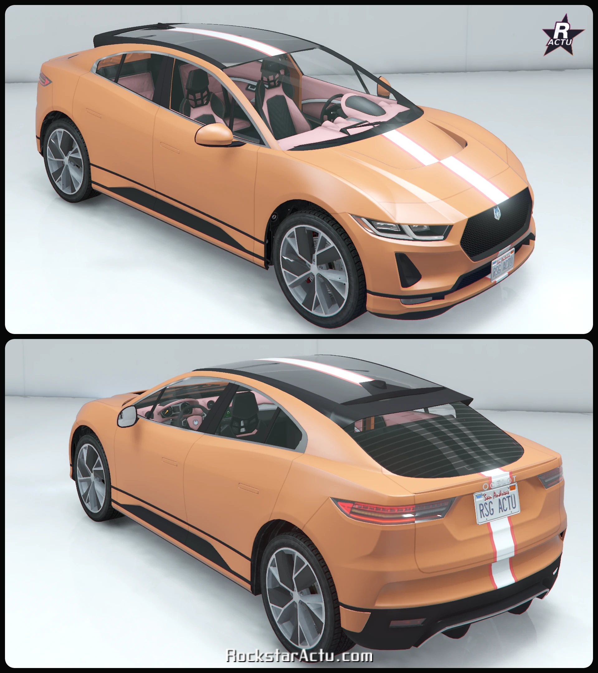 Vinyle Bande de course blanc sur l'Ocelot E-Stride orange, avant et arrière