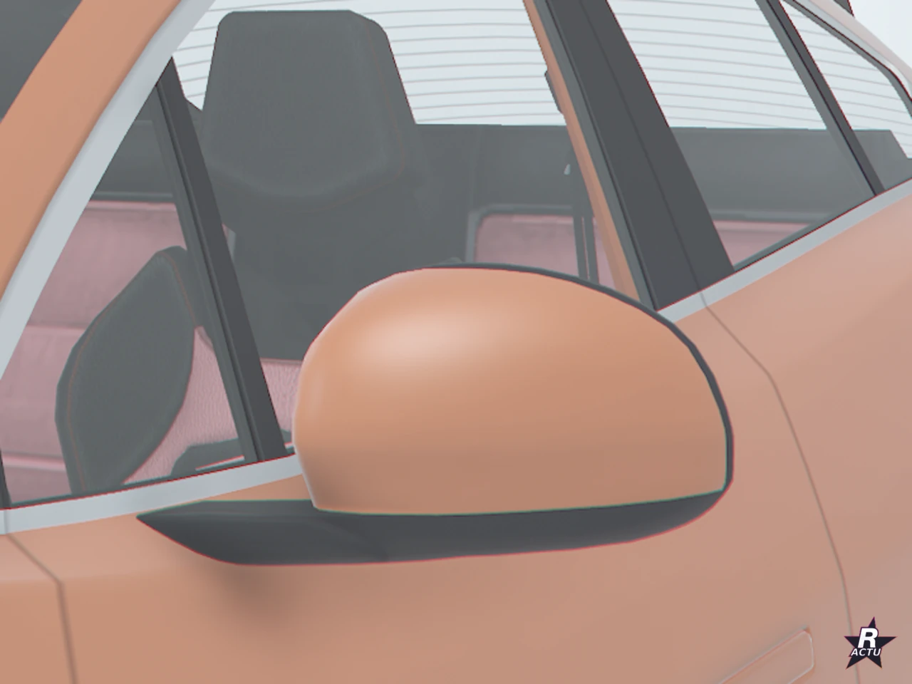 Rétroviseur de porte orange assorti à la carrosserie de l'E-Stride