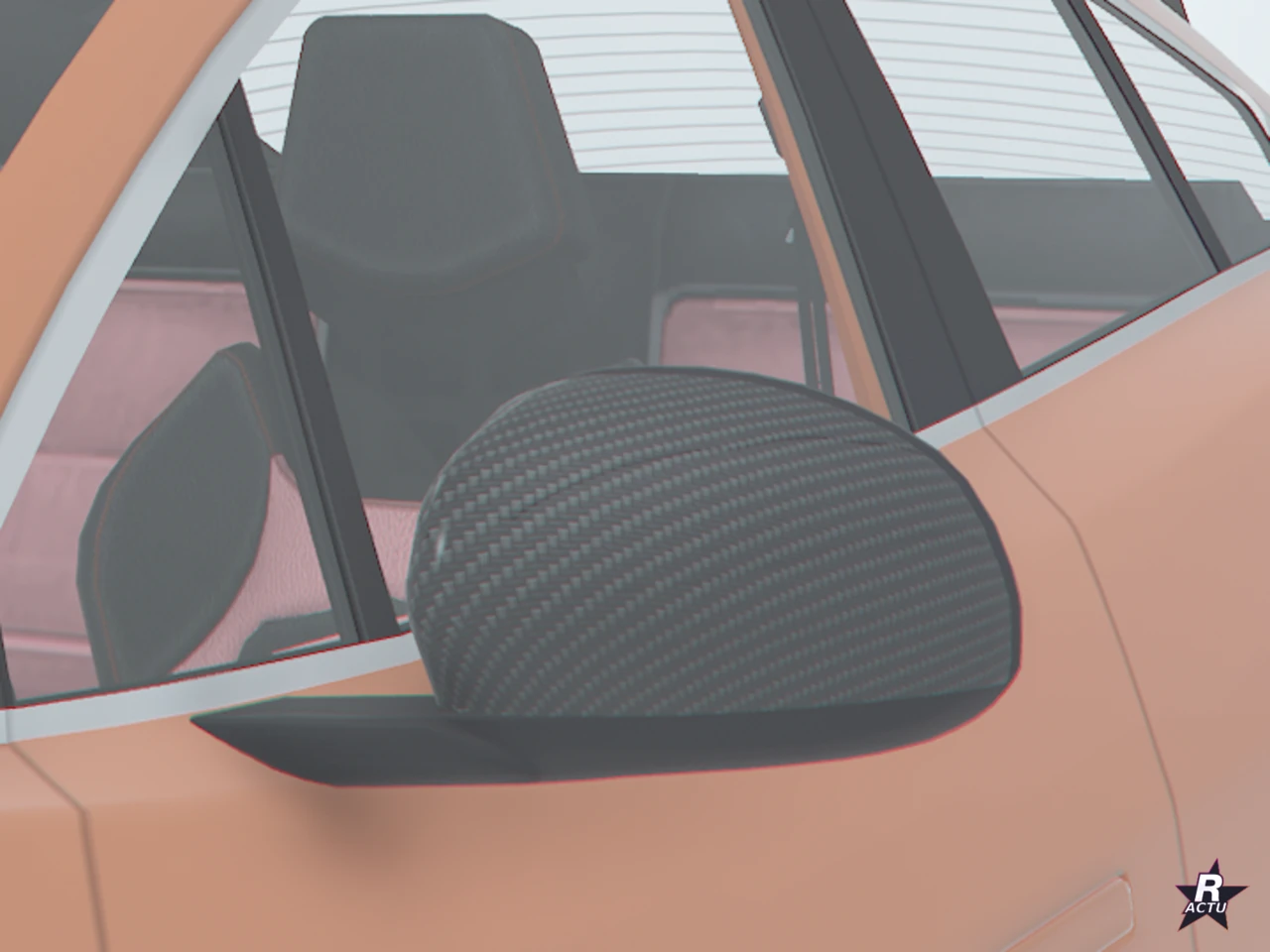 Coque de rétroviseur en carbone noir sur la porte de l'Ocelot E-Stride