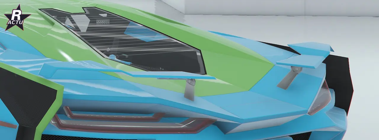 Aileron Arrow monté sur la Pegassi Ignus de poursuite bleue et verte dans GTA Online