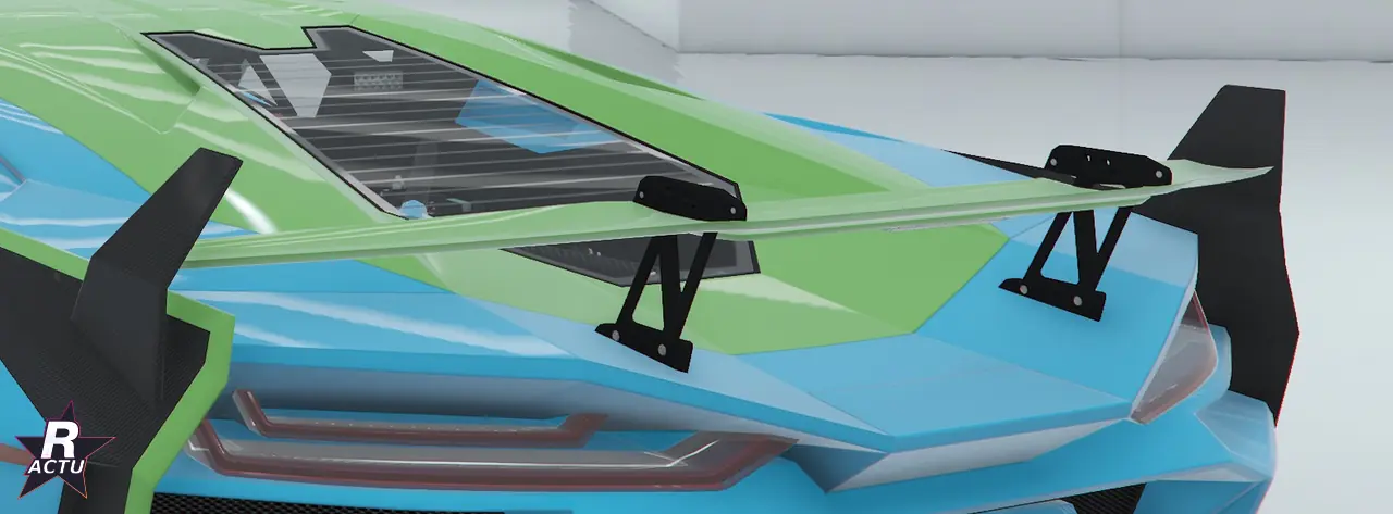 Aileron de course en vert (couleur secondaire) à l'arrière de la Pegassi Ignus de poursuite dans GTA Online