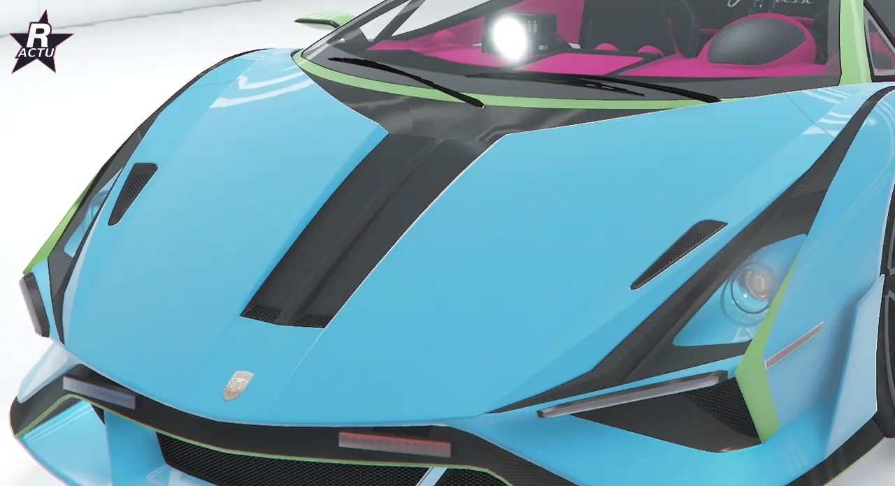 Capot de course monté sur la Pegassi Ignus de poursuite à carrosserie bleue (GTA Online)