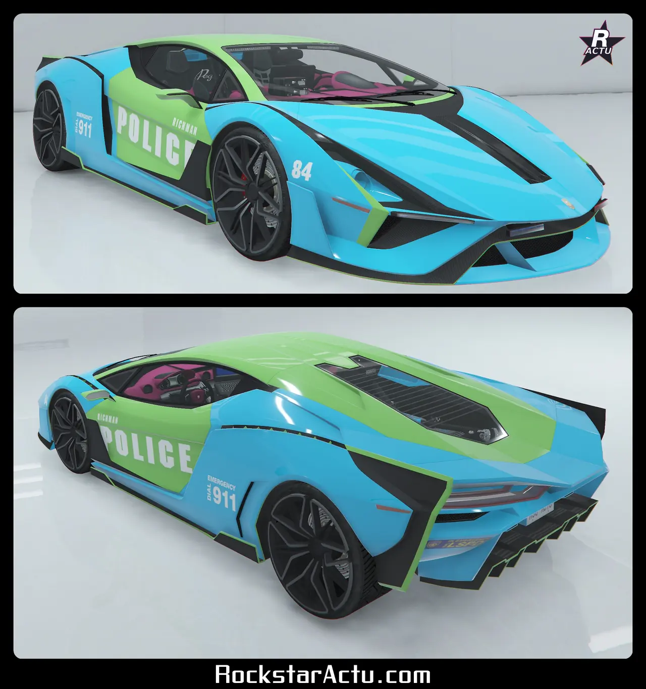 Livrée LSPD du district de Richman sur la Pegassi Ignus de poursuite, deux angles de vue (GTA Online)