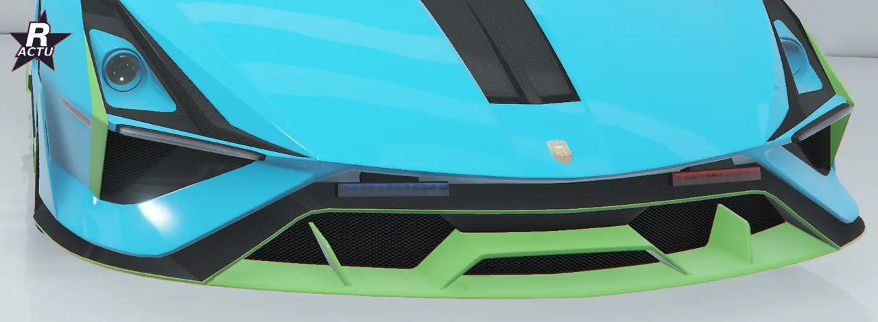 Pare-chocs Arrow en vert (couleur secondaire) sur la Pegassi Ignus de poursuite (GTA Online)