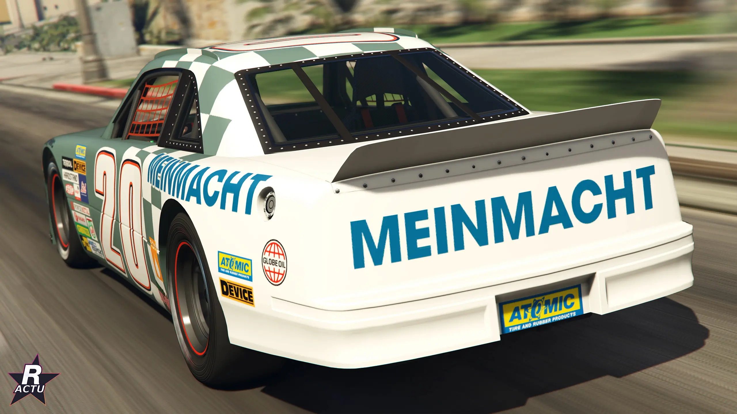 Vue arrière de la Declasse Hotring Sabre n°20 en livrée Meinmacht dans GTA Online