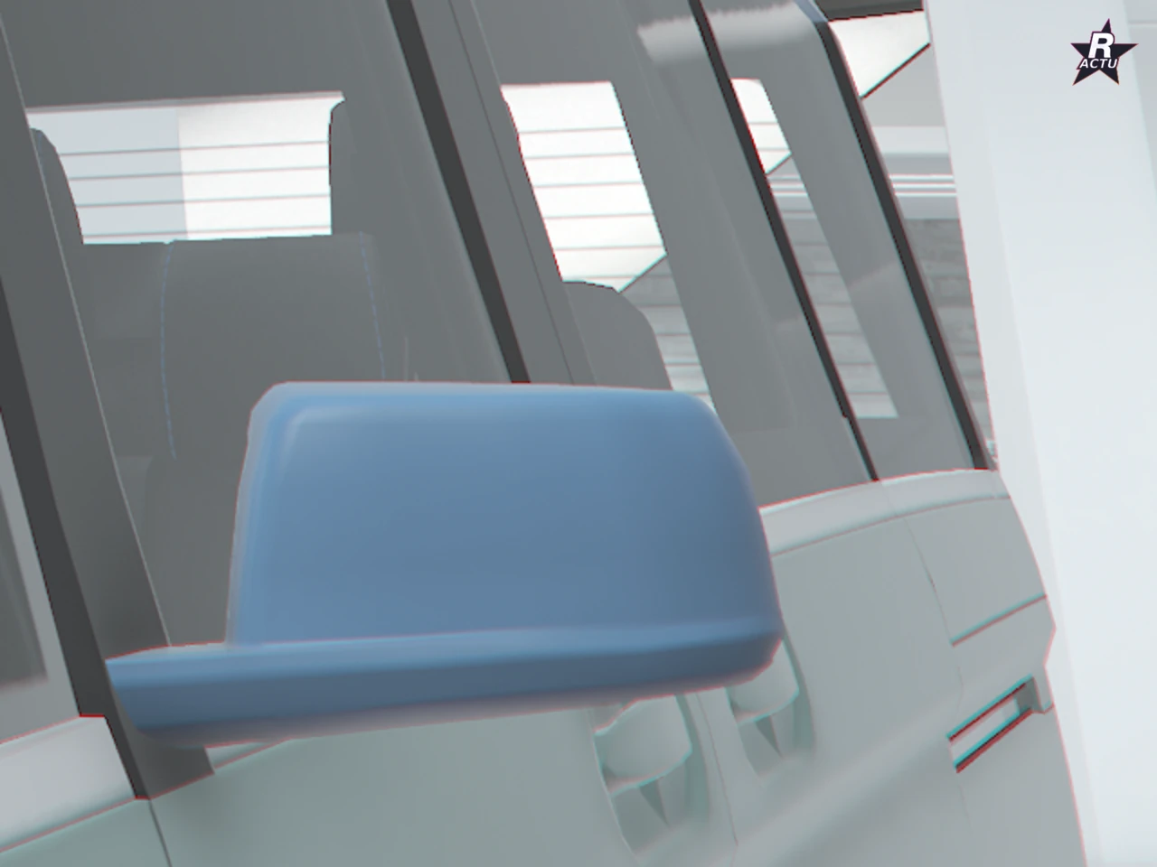 Rétroviseur alternatif peint en bleu clair, la couleur 2, sur la Läufer