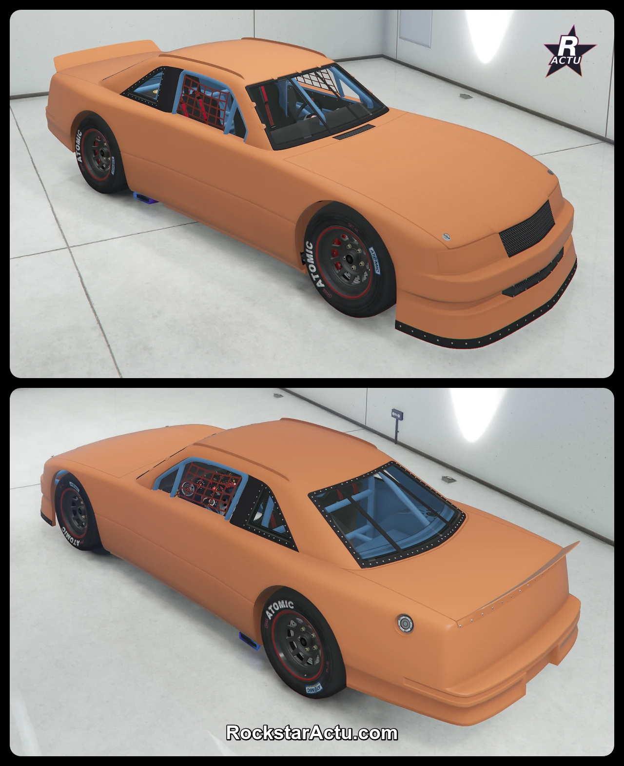 Vue avant et arrière de la Declasse Hotring Sabre sans livrée dans GTA Online