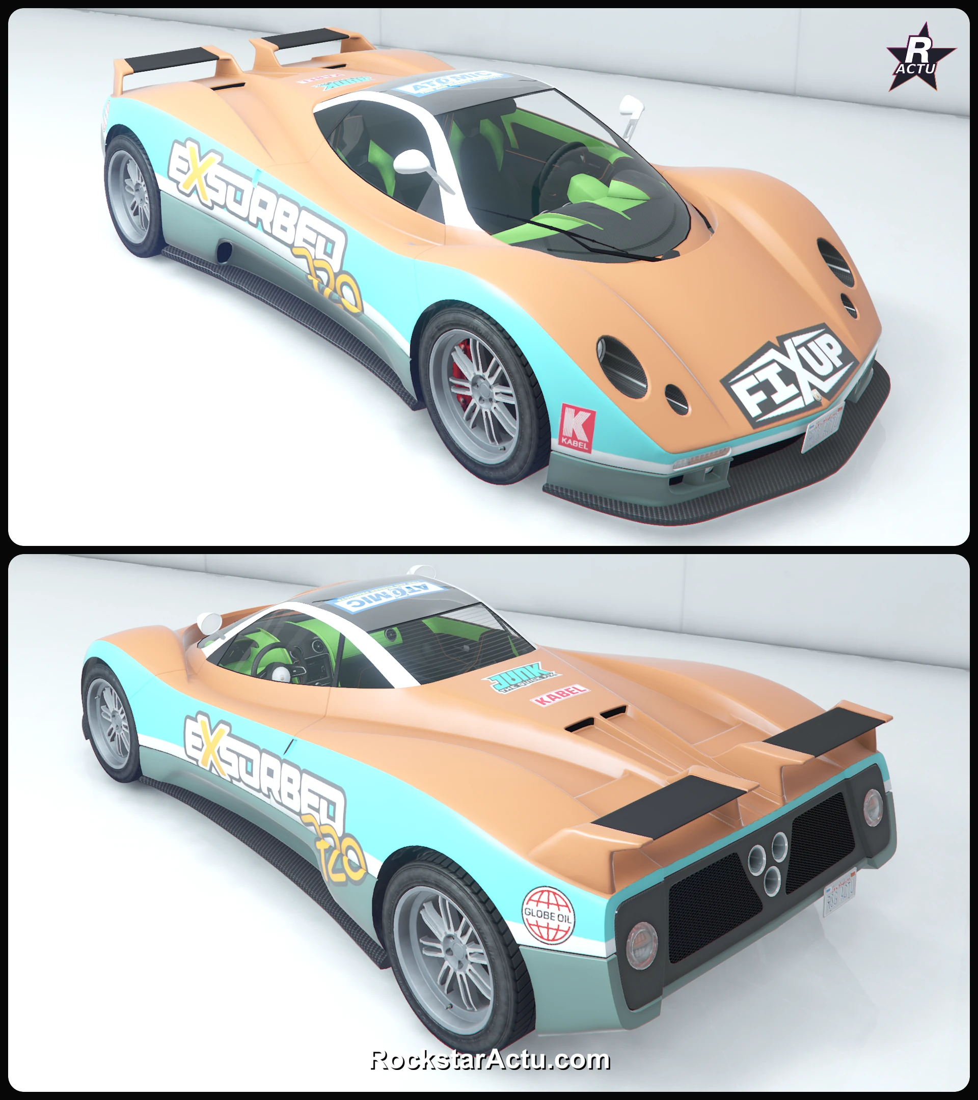 Livrée Course Atomic turquoise sur la Pegassi Horus, skin sponsors GTA Online