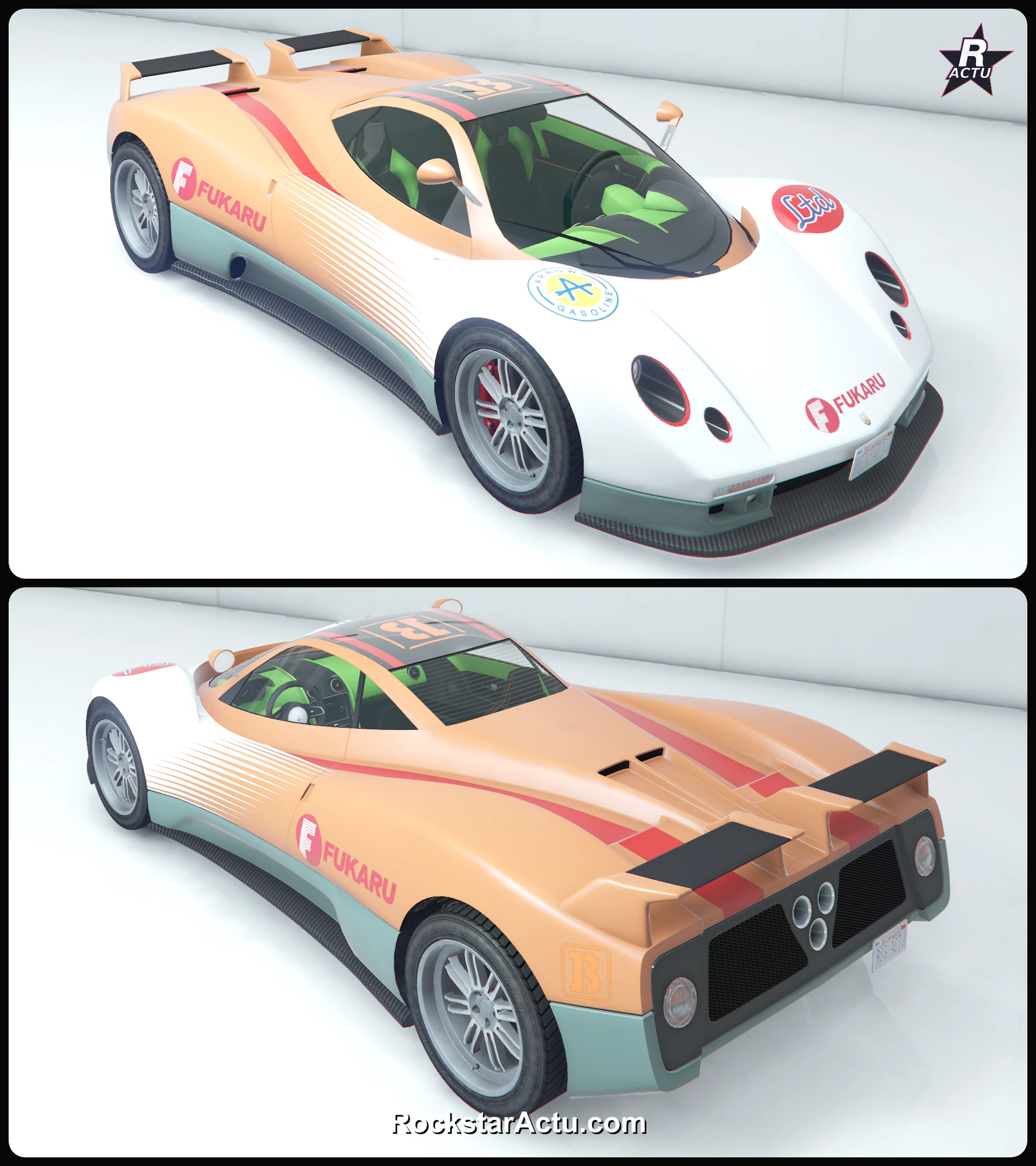 Livrée Course Fukaru blanche sur la Pegassi Horus, skin sponsors GTA Online
