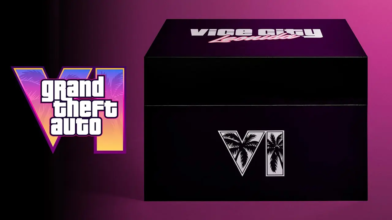 Boîte de l'édition collector de GTA VI, avec le logo officiel du jeu de Rockstar Games juste à côté.