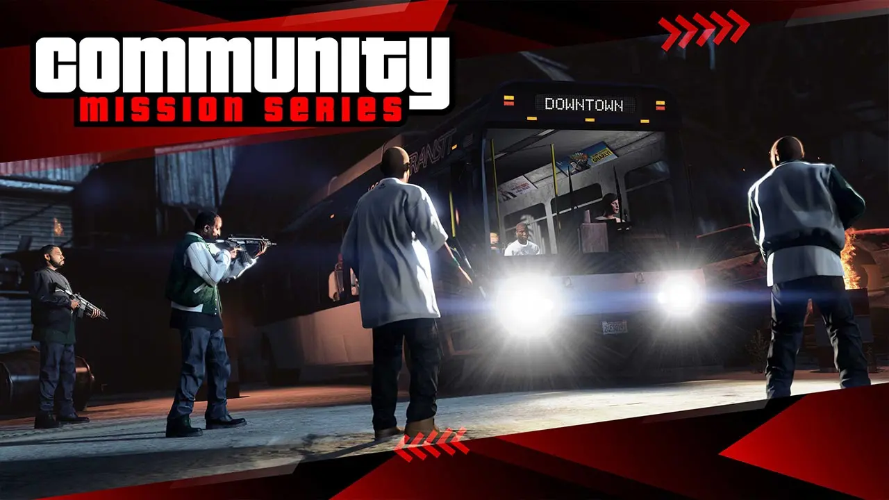 Un joueur de GTA Online, conduisant un bus dans la mission communautaire "One Way Ticket".