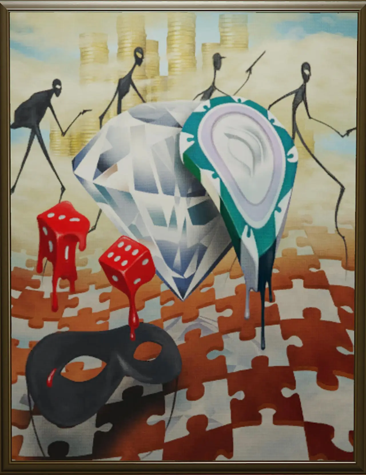 Tableau nommé "he Outcome of Endeavour" représentant un grand diamant et des pièces de puzzle.
