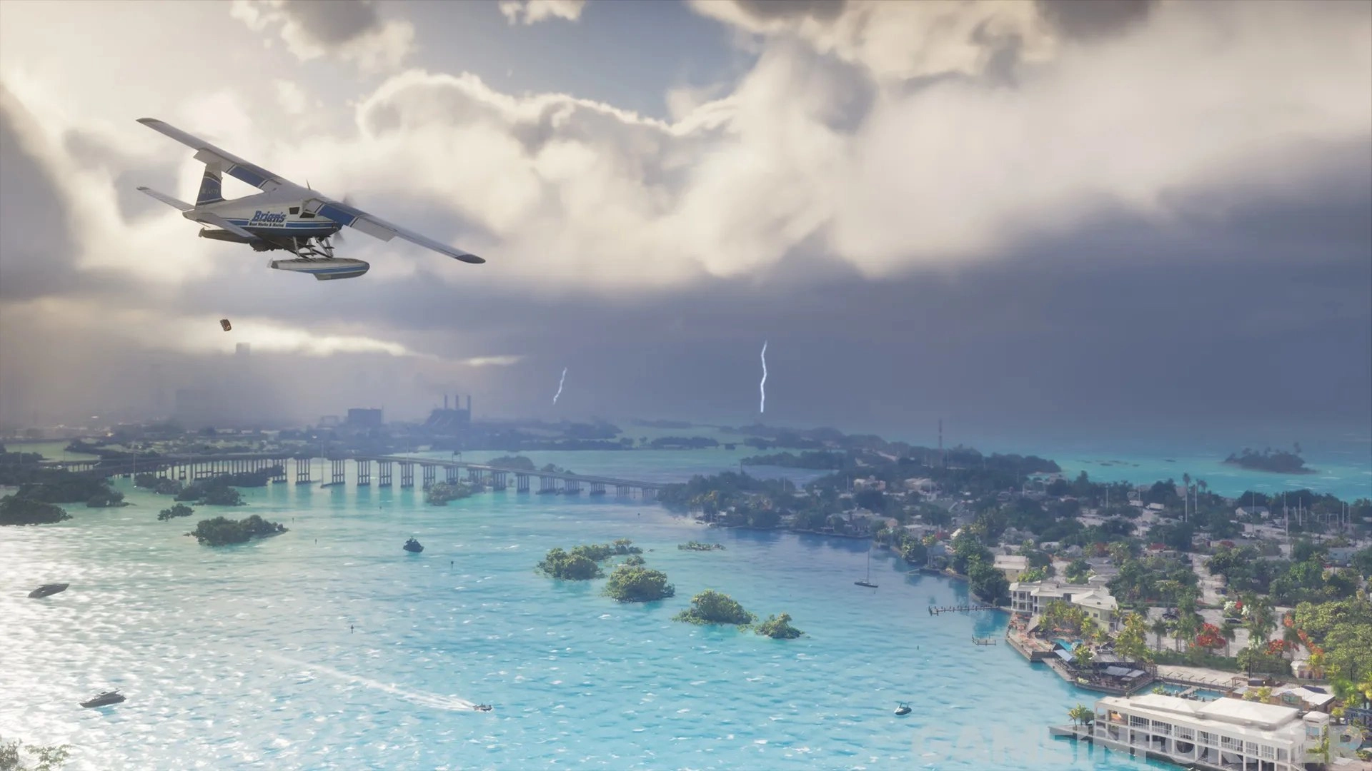 Hydravion survolant la région Leonida Keys