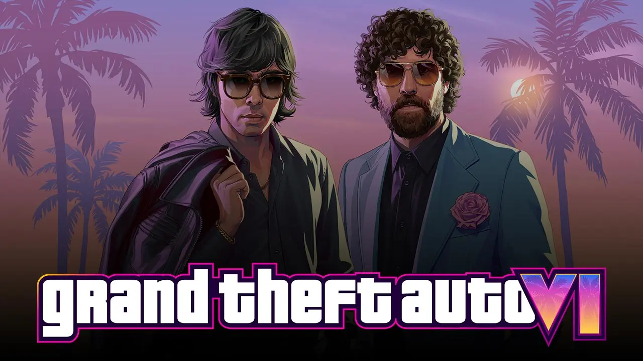 Artwork style GTA 6 du duo de musicien Justice qui signe l'album Grand Theft Auto VI Original Score.