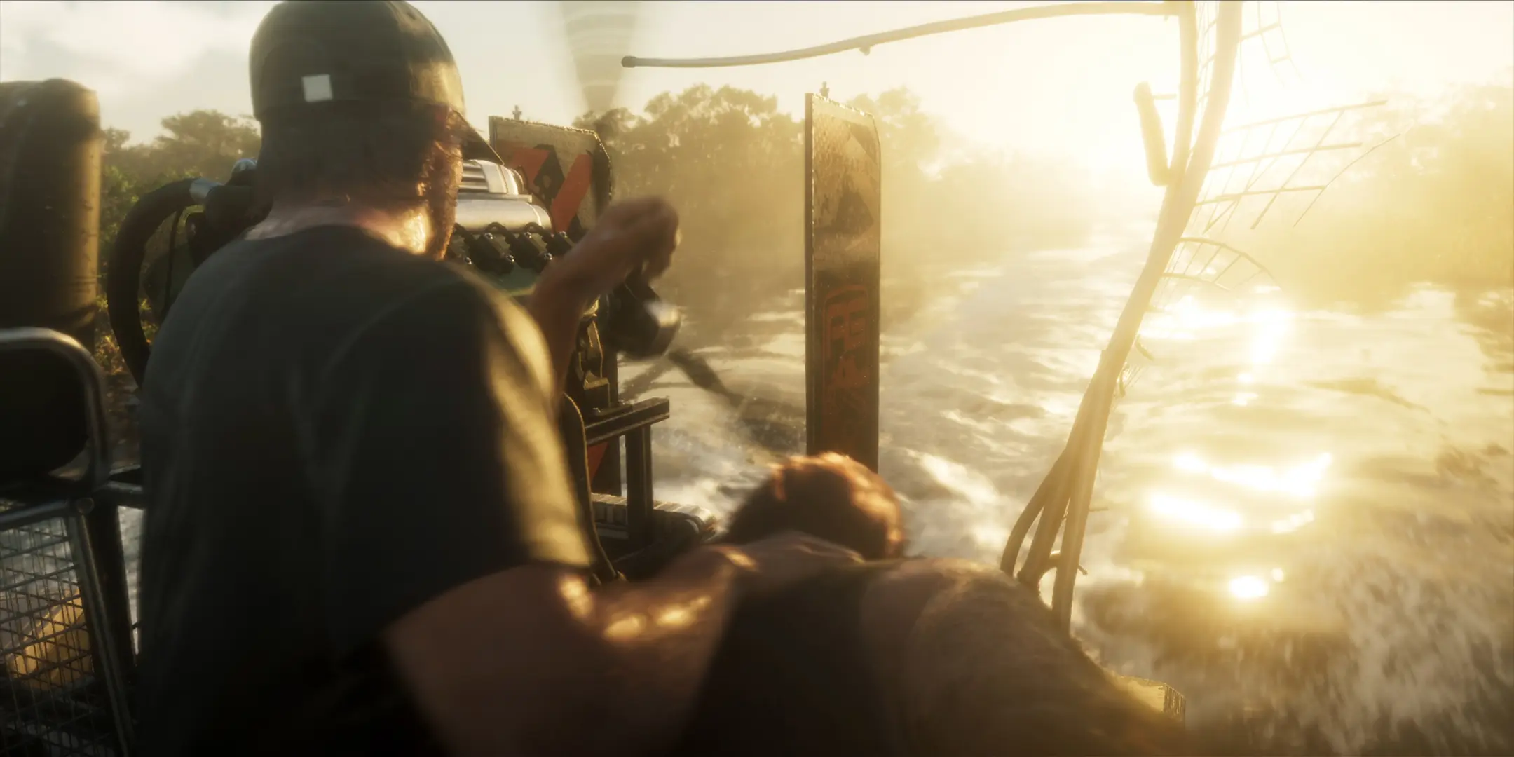 Jason se battant avec un PNJ sur un aéroglisseur.