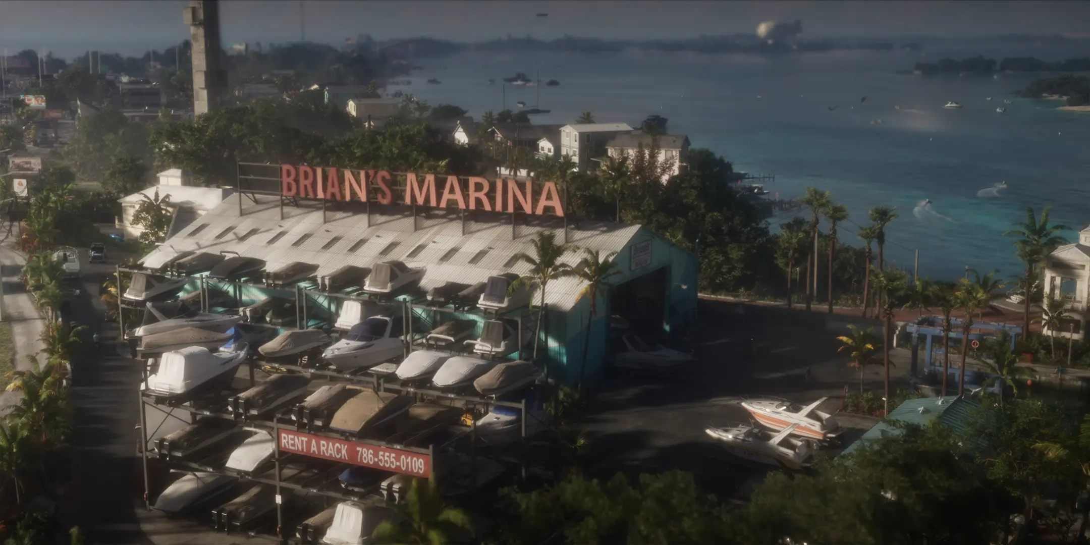 Vue aérienne de l'entrepôt de la marina de Brian Heder dans les keys.
